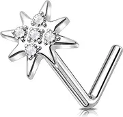 [Melighting] MeIighting Titanium 20G Nose Stud L-Shaped Star Nose Ring Titanium G23 Solid Nose Piercing Jewelry 7 mm Nose Stud for Women Nose Piercing for Men, 20G7mm, Titanium, cubic zirconia