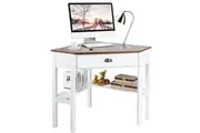 Giantex Corner Computer Desk Laptop Writing Table Workstation W/Storage Shelf & Drawer White
