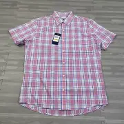 Izod Wild Rose Plaid Button Up Short Sleeve Shirt Pocket Mens Size Small $60