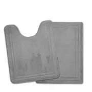 Grey Bathroom Rug Set of 2 Memory Foam Bath Mat and U-Shaped Contour Toilet R...