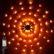 Halloween Spider Web Lights with Black Spider, 3.9FT Diameter 80 LED Orange Hall