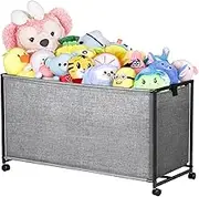 MISSLO Large Toy Box with Wheels Big Toy Chest for Kids Organizer Toy Storage Bin, 124L, Grey