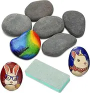 6 Pcs Natural Painted Stone Pebbles, 5-8cm Black Painting Pebbles, Piece of Beach Pebbles, Flat Pebbles with Polished Plate for Painting DIY Crafts Garden Decoration