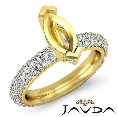 Marquise Semi Mount Diamond Engagement Half Eternity Ring 14k Yellow Gold 1.45Ct