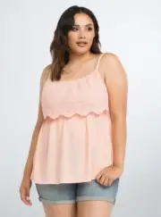 Torrid Peach Melba Mesh Lace Overlay Gauze Babydoll Top Sz 2X