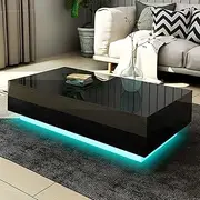 Luxsuite Rectangle Coffee Table High Gloss Living Room Storage Modern Furniture 4 Drawers 16 LED Colours Black