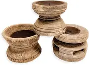 Indian Style Seeder Wood Candle Holder Stand – Handcrafted Rustic Pillar Candle Holder – Vintage Boho Table Decor – Wooden Mandala-Inspired Candle Stand for Home, Spa, or Meditation