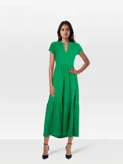 Green V-Neck Maxi Dress