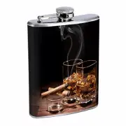 Whiskey Images D2 Flask 8oz Stainless Steel Hip Drinking