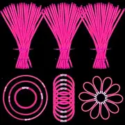 YOFOBU 150 Glow Sticks Bulk Glow Bracelet and Necklaces with Connectors 8" Glowsticks for Birthday Carnival Neon Party 4th of July Light Up Party Favors (Pink)