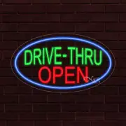 NEW "DRIVE-THRU OPEN" w/BORDER OVAL 28x16 INCH LED FLEX WINDOW INDOOR SIGN 34196