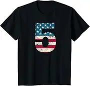 [X.Style] Kids Kids 5th Birthday Vintage American Flag ds1096 T-Shirt (S) Black