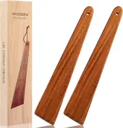 12″ Teak Wooden Spatula, Kitchen Spatula Turner, Egg Scraper, Flat Wooden Turner