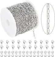 KYUNHOO 32.8 Feet 304 Stainless Steel Chain Bulk Silver Paperclip Chains for Jew