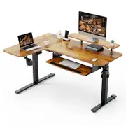 Eureka 60" L Shaped Electric Standing Rustic Brown Desk Left Side