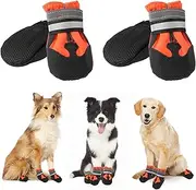 4 PCS Dog Boots Paw Protector,Waterproof Dog Shoes with Reflective Straps,Adjustable Washable Non-Slip Dog Shoes,Dog Boots for Injured Paws, Outdoor Walking Boots (Orange, S)