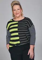 [Taking Shape] Taking Shape Natural Limestone Multi Stripe Top Size 16 in Multi Stripe, Viscose - Plus Size Women's Clothing Multi Stripe