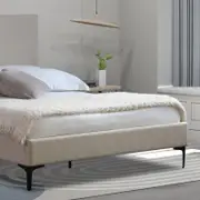 Istyle Modern Classic Cristian Double Fabric Bed Frame White Oak with Black Legs
