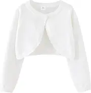 [HahaNice] Girls Long Sleeve Bolero Cardigan Kids Cropped Shrug Knit Sweaters 1-14 Years, White, 3-4 Years
