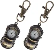 [Generic] 2 Pcs Retro Pendant Watch Keychain Watches Pocket Watch Vintage Watch Creative Student Exam Watch Car Shape Watch Brooch Retractable Watch Brooch Watch School Watch Coffee Titanium