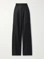 [BEARE PARK] BEARE PARK - Pleated Wool-twill Wide-leg Pants - Black - UK 16 UK 16 Black