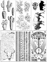 PLIGREAT Pack of 6 Sketch Western Rub On Transfer Sticker Sheets for Crafts and Furniture Creative Printed Waterproof UV DTF Transfer Stickers for Cabinets Dressers Ceramic Decorative