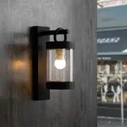 Outdoor Dusk to Dawn Wall Lantern Black Modern Exterior Wall Mount Light Fixt...