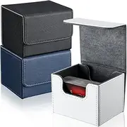 Weewooday 3 Pieces Leather Deck Card Boxes Cards Deck Game Box for 100 Plus Cards Compatible with MTG Commander Decks (White, Blue, Black, Horizontal)