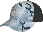 [EdWal] Christmas Happy Snowman Print Fashion Hat Adjustable Baseball Cap Dad Hat Quick Dry Mesh Back Ball Caps for Men Women Black, Black, One size