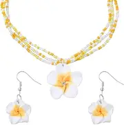 [Xiyantiji] Flower Necklace and Earring Sets for Women Bohemian Beaded Necklaces Yellow Flower Dangle Earrings for Beach Party Accessories, Small, Zinc, No Gemstone