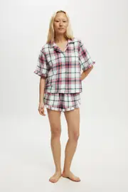 [Body] Body - Flannel Short Sleeve Shirt And Short Sleep Set - Toni check/navy/green/red M TONI CHECK/NAVY/GREEN/RED