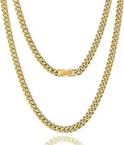 [KRKCLIFE] Chain Necklace for Womens Mens, 5/7/9MM 18K Gold Plated/Stainless Steel Cuban Link Curb Chain Necklaces, Anti-Allergies, Durable No Fading Gold/Silver Chain Pendant Necklace Jewelry Gift