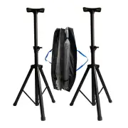 Pair Speaker Stands Mounts Universal Adjustable Height Tripod W/ Stand Carry Bag