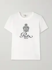 [FRAME] FRAME - + Ritz Paris Embroidered Cotton-jersey T-shirt - White - small small White