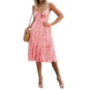 Nevenka Women Tie Front Summer Beach Dresses Spaghetti Strap Floral Sundress-Orange Red