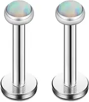 [Ruifan] Opal Internally Threaded Stainless Steel Labret Monroe Lip Ring Tragus Helix Earring 16G 1/4" 6mm