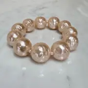 Vintage Bracelet Champagne Beige Color Textured Round Bead Faux Pearl Elastic