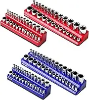 NOEAIKE Magnetic Socket Organizer - 4-Pack Metric SAE Socket Holder - 11/4", 3/8" Drive Trays - Holds 108 Standard and Deep Size Sockets