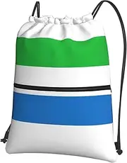EdWal Sierra Leone Flag Print Drawstring Backpack Gym Bags Sports Bags With Zipper Pocket For Travel Beach, Black, One Size
