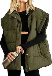 [Ainangua] Women's Puffer Vest Stand Collar Zipper Sleeveless Jackets Winter Lightweight Vests Warm Padded Jacket Coat