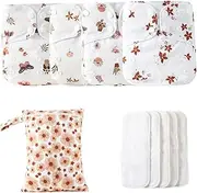 Reusable Cloth Diapers, Washable Adjustable Baby Diapers, 4X Waterproof Cover, Absorbent & Breathable Liners with 4 Inserts & 1 Wet Bag, Prevents Staining
