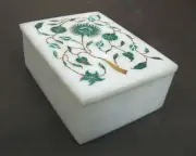 Marble jewelry trinket Box Semi Precious Stones inlay work home decor