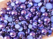 800 Pcs Dark Purple Flatback Half Faux Pearls Beads DIY Crafts Nail Art