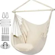 Unbranded Hanging Rope Swing Hammock Chair W/2-Seat Cushions 500 lbs. in Beige