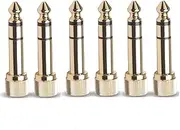 6pcs Jack Gold-plated 6.35mm Male to 3.5mm Female Plug Connector Audio Screw Adapter, Male 1/4" to Female 1/8" Screw-On Adapter