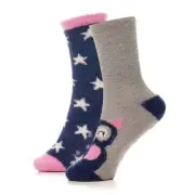 Bertie & Bo Kids 2pk Night Owl & Stars Design Brushed Chenille Slipper Socks