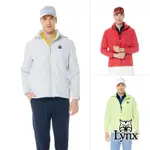 【LYNX GOLF】男款防風防潑水刷毛保暖3M反光印花設計壓光配布剪接長袖可拆式連帽外套(三色)