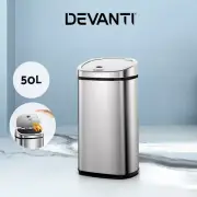 Devanti 50L Motion Sensor Bin Rubbish Automatic Trash Can Kitchen Silver