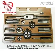 New British Standard Whitworth 1/4" To 1/2” Tap And Die Set Kit 14 Pcs AU
