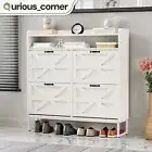 Farmhouse Shoe Cabinet Wood Top Shelf Storage Sneakers Rack Organizer Side Hooks